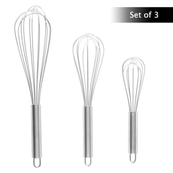 Hastings Home 3-piece Wire Whisk Set, Stainless Steel Kitchen Utensils for Whipping Cream, Mixing Dough, Beating Egg 818803FLA